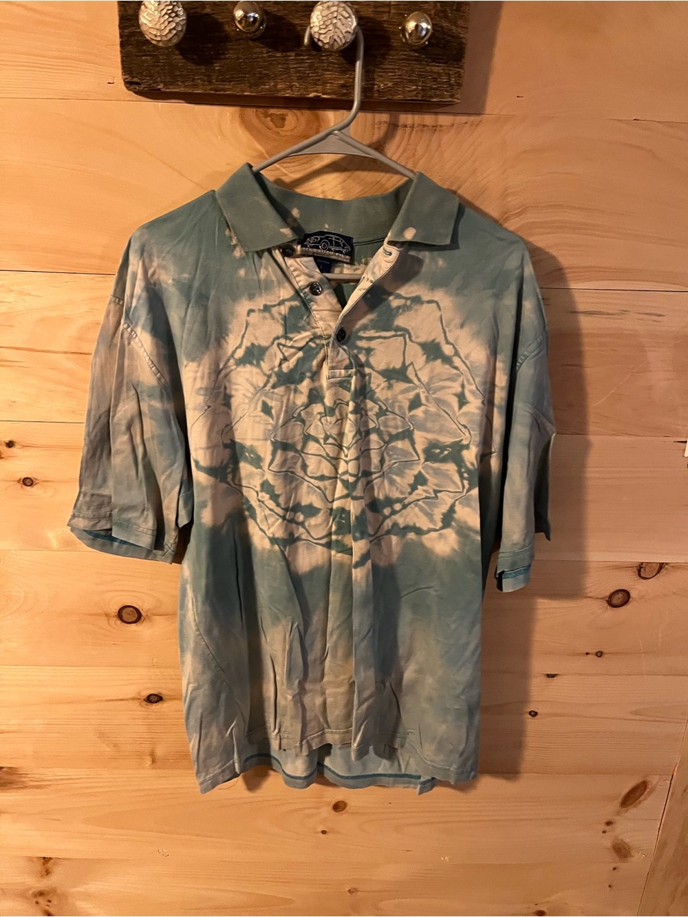 Massimo Fila Tie-Dye Polo Shirt in Teal and White 100% Cotton Size Large Men’s